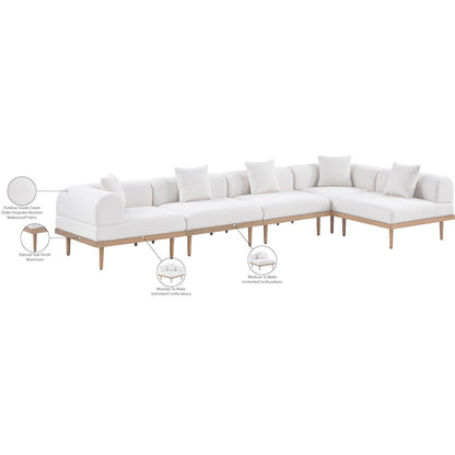 Laguna 142" Cream Water Resistant Fabric 5pc. Outdoor Modular Sectional