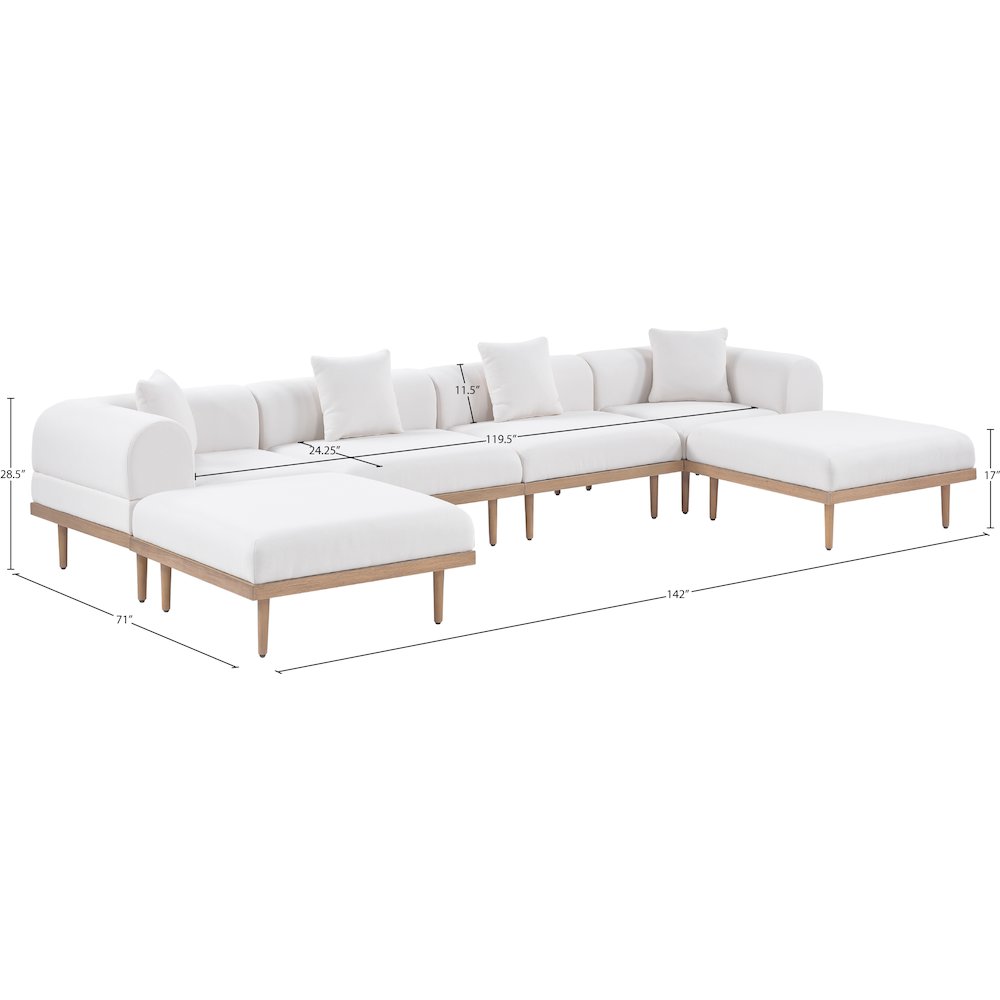 Laguna 142" Cream Water Resistant Fabric 6pc. Outdoor Modular Sectional