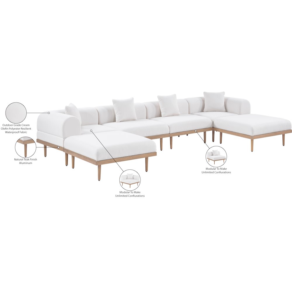 Laguna 142" Cream Water Resistant Fabric 6pc. Outdoor Modular Sectional