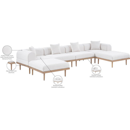 Laguna 142" Cream Water Resistant Fabric 6pc. Outdoor Modular Sectional