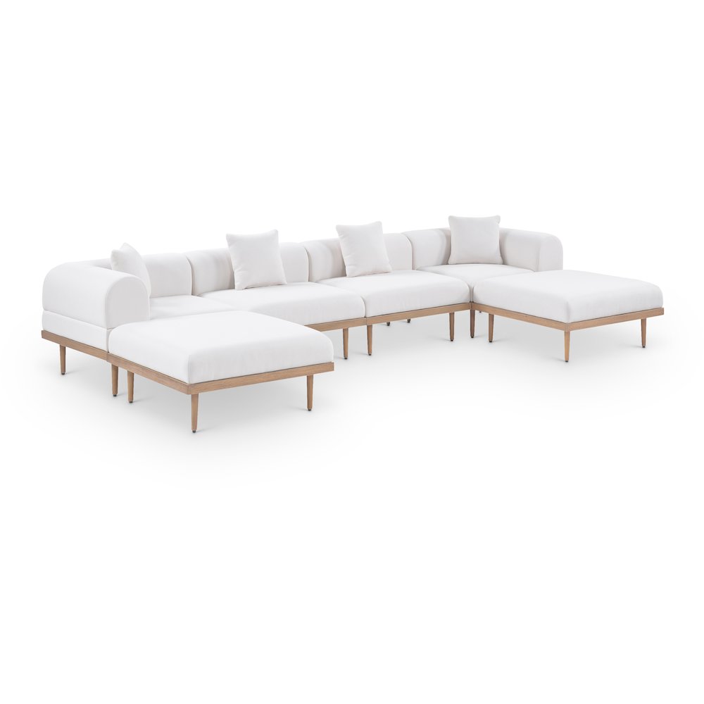 Laguna 142" Cream Water Resistant Fabric 6pc. Outdoor Modular Sectional