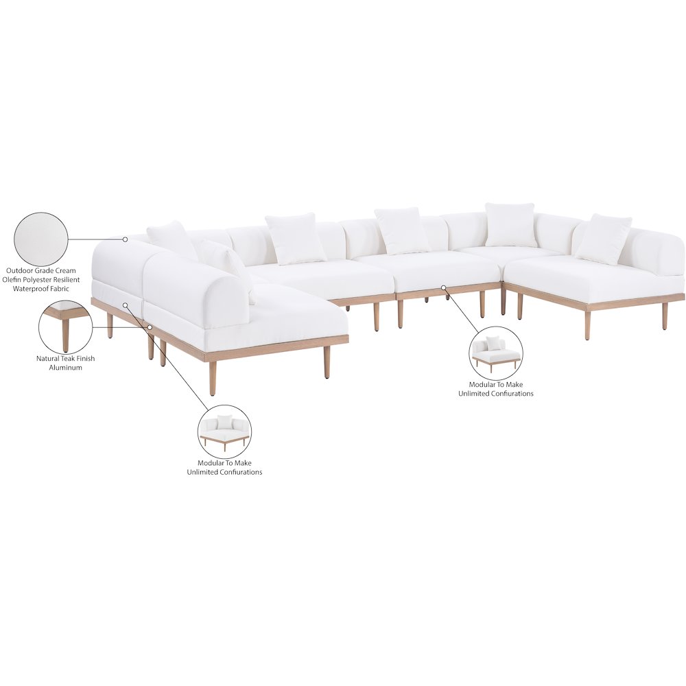 Laguna 142" Cream Water Resistant Fabric 6pc. Outdoor Modular Sectional