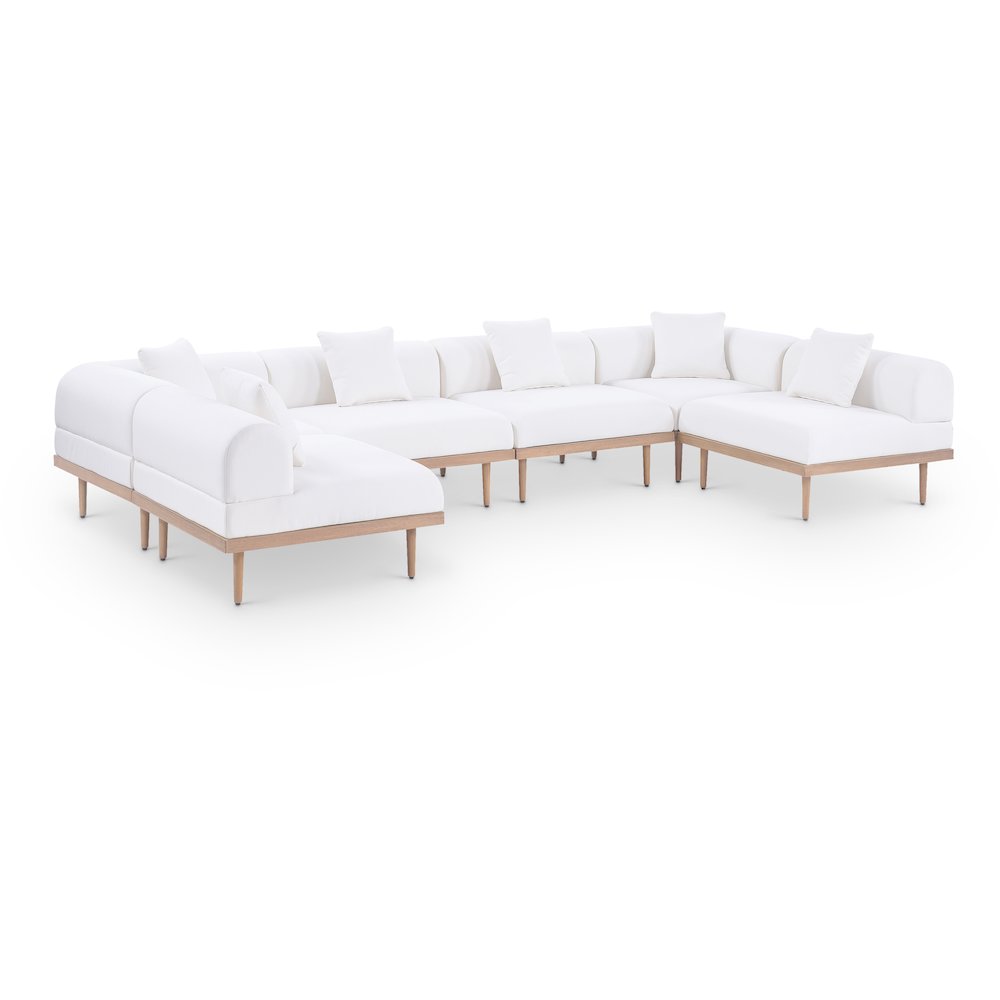 Laguna 142" Cream Water Resistant Fabric 6pc. Outdoor Modular Sectional