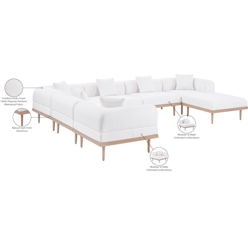 Laguna 142" Cream Water Resistant Fabric 7pc. Outdoor Modular Sectional