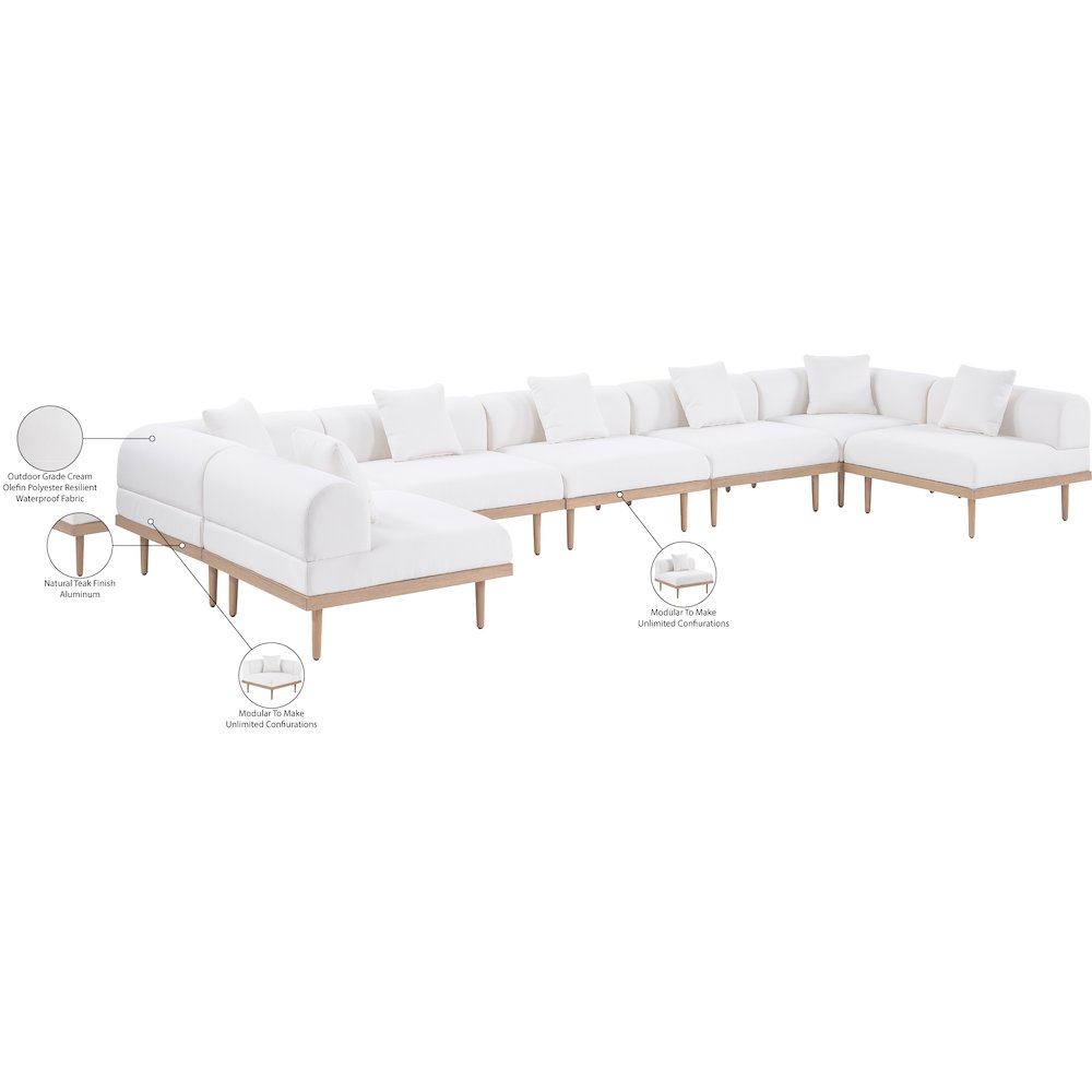 Laguna 177.5" Cream Water Resistant Fabric 7pc. Outdoor Modular Sectional