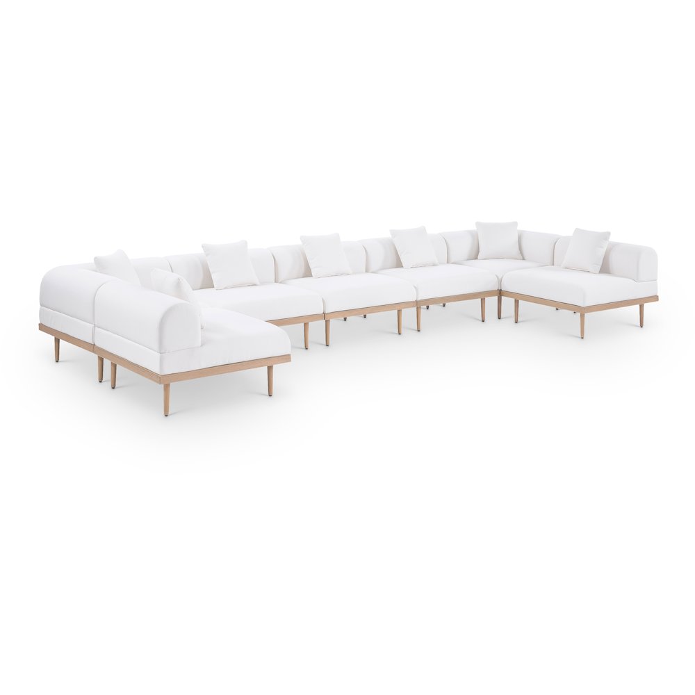 Laguna 177.5" Cream Water Resistant Fabric 7pc. Outdoor Modular Sectional