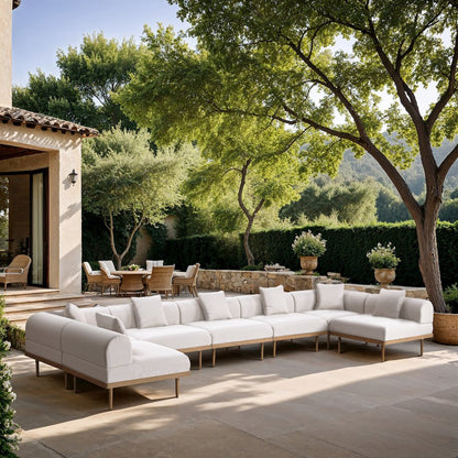 Laguna 177.5" Cream Water Resistant Fabric 7pc. Outdoor Modular Sectional