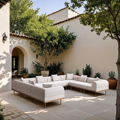 Laguna 142" Cream Water Resistant Fabric 8pc. Outdoor Modular Sectional