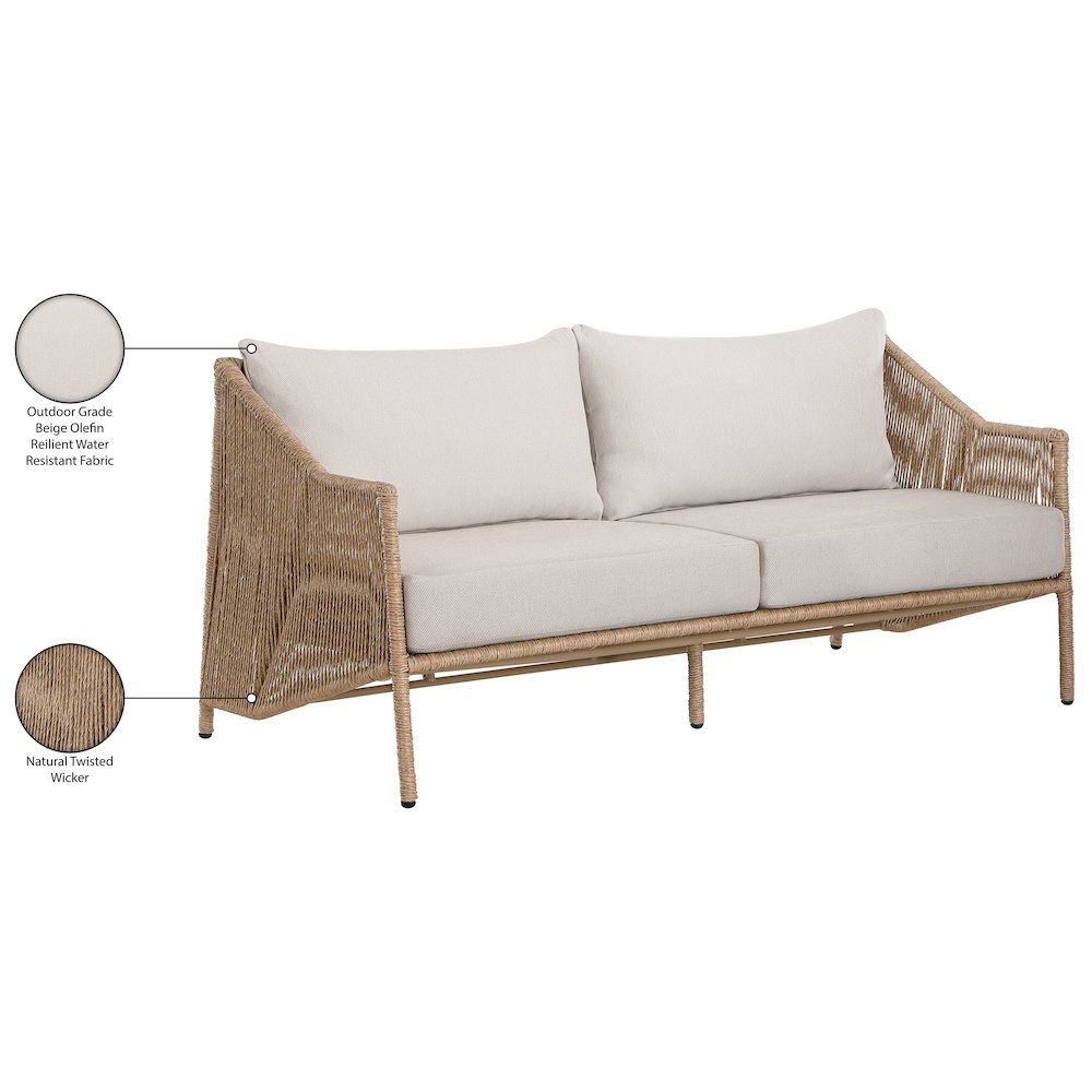 Coastline 70" Beige Olefin Water Resistant Fabric Wicker Outdoor Patio Loveseat