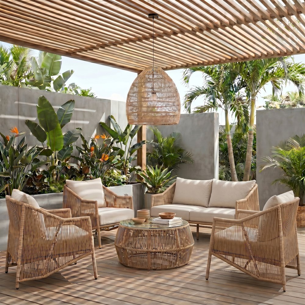 Coastline 70" Beige Olefin Water Resistant Fabric Wicker Outdoor Patio Loveseat