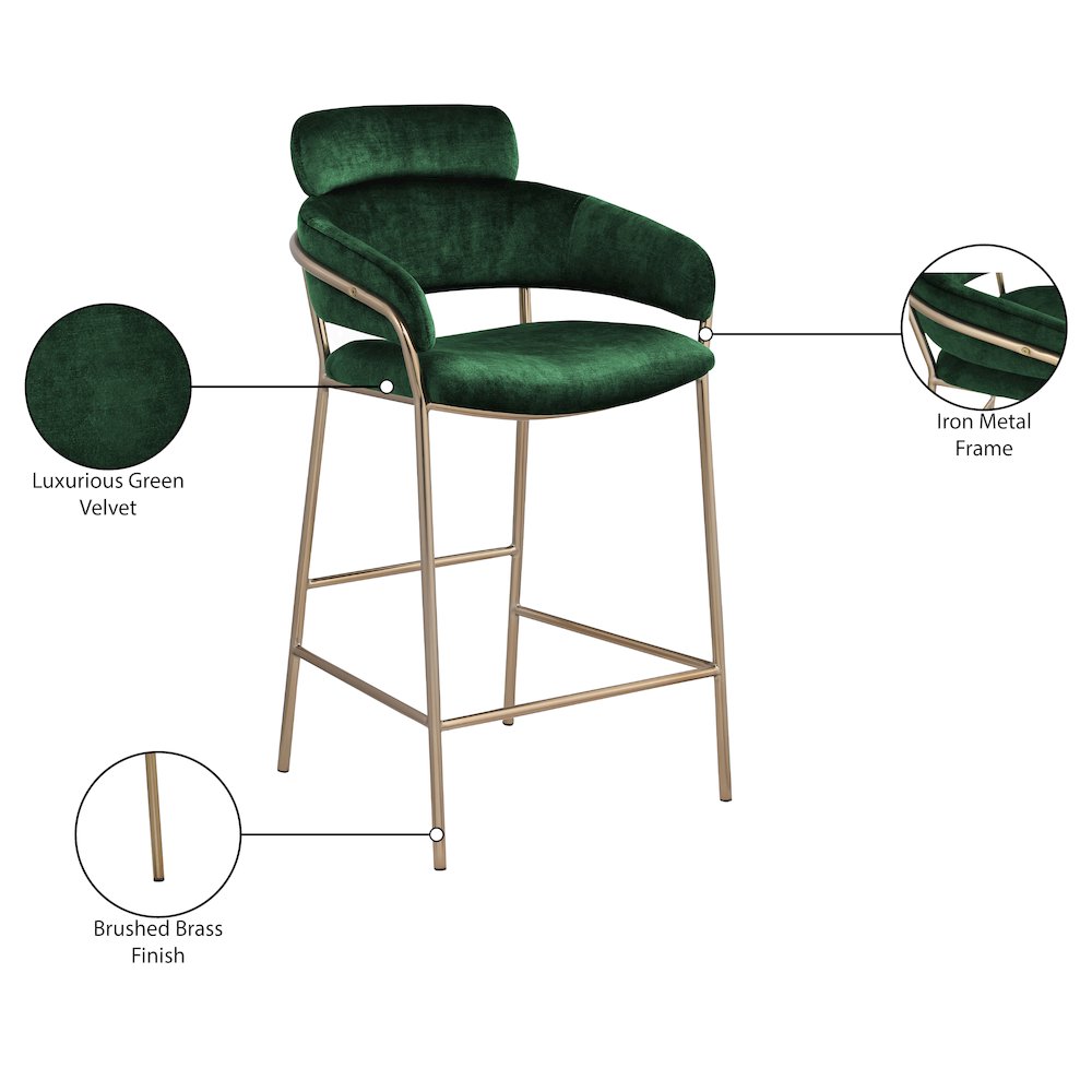 Yara Green Velvet Counter Stool