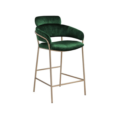 Yara Green Velvet Counter Stool