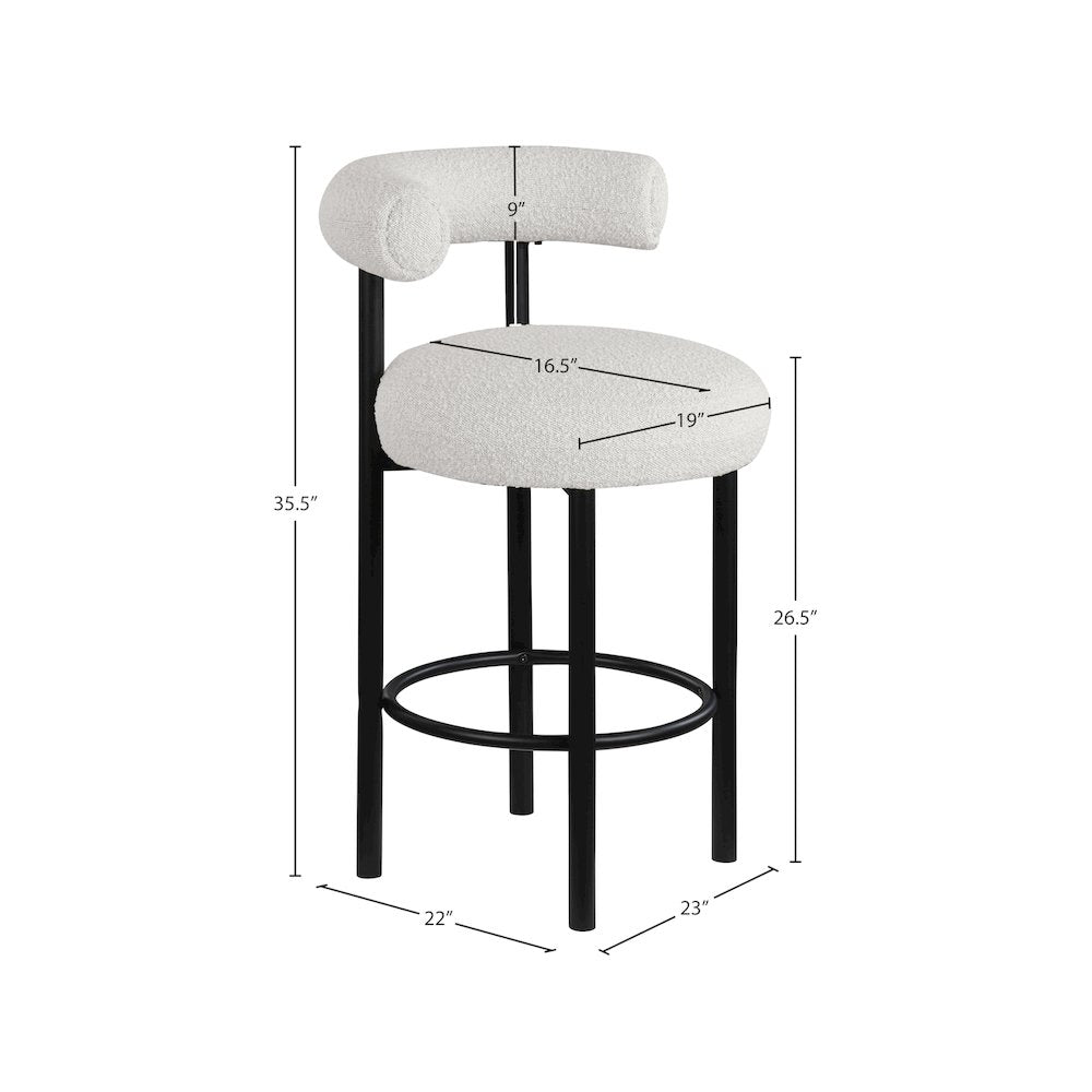 Bordeaux Cream Boucle Fabric Stool, Set of 2