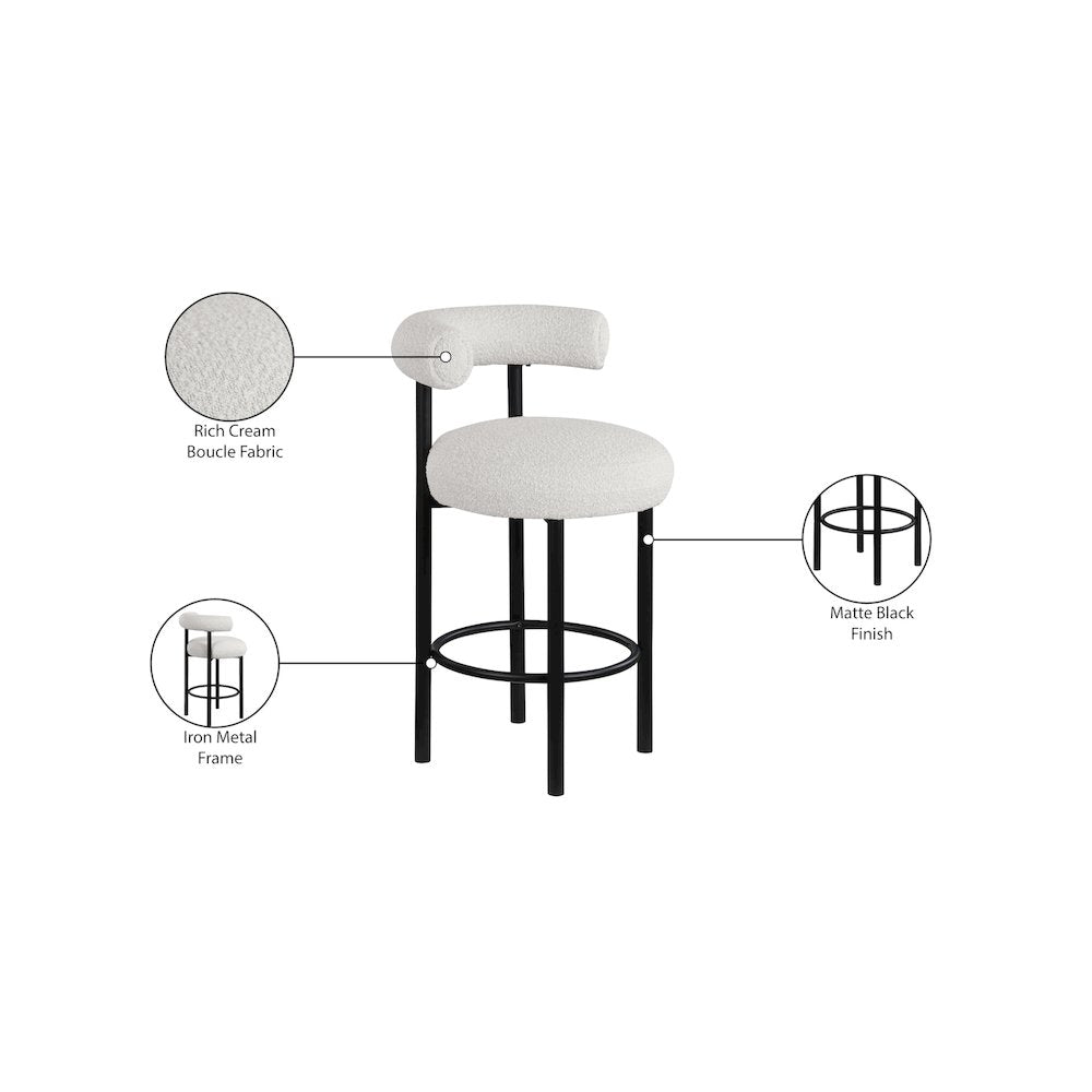 Bordeaux Cream Boucle Fabric Stool, Set of 2