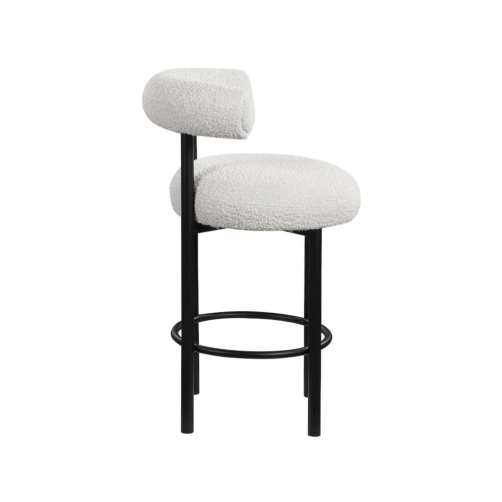 Bordeaux Cream Boucle Fabric Stool, Set of 2