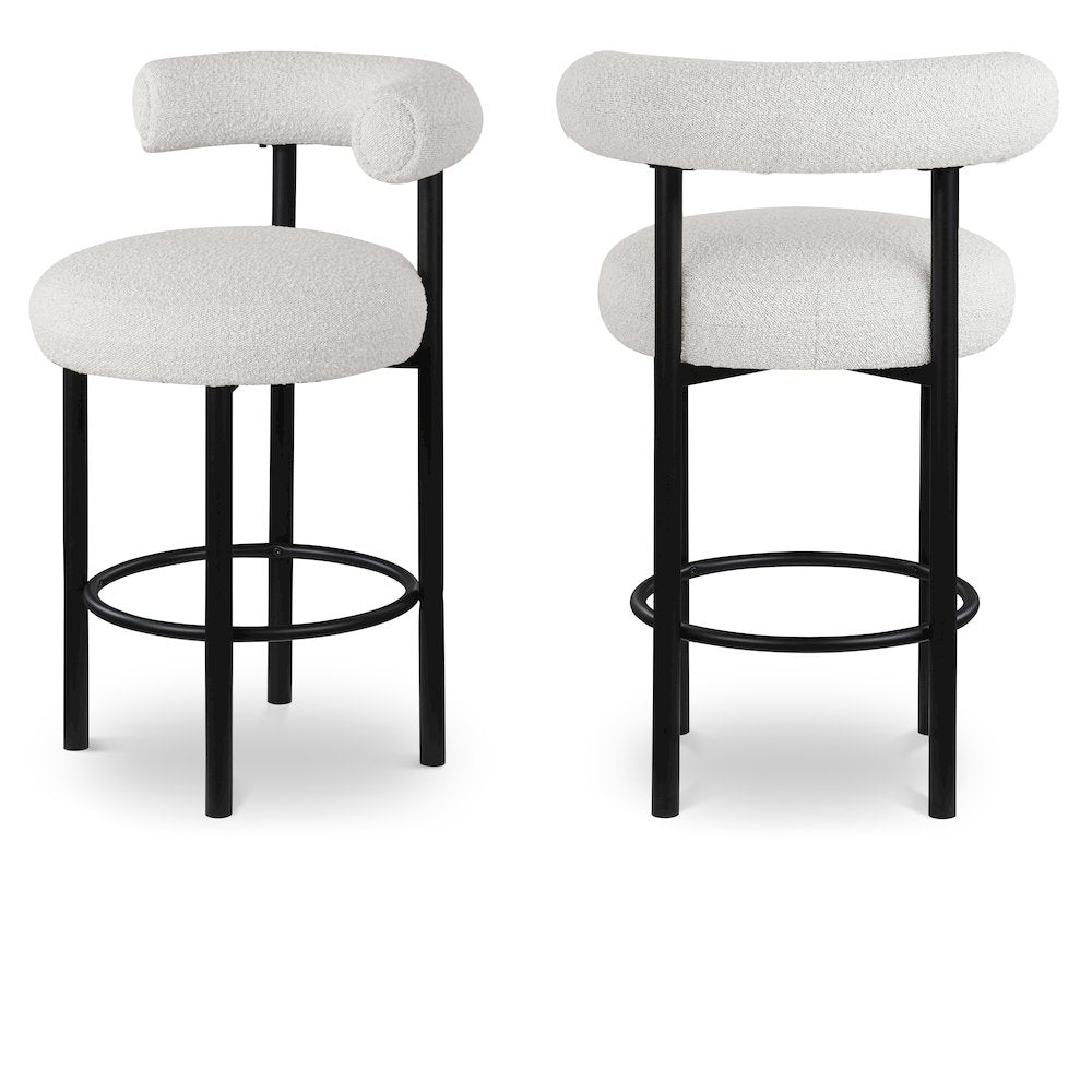 Bordeaux Cream Boucle Fabric Stool, Set of 2