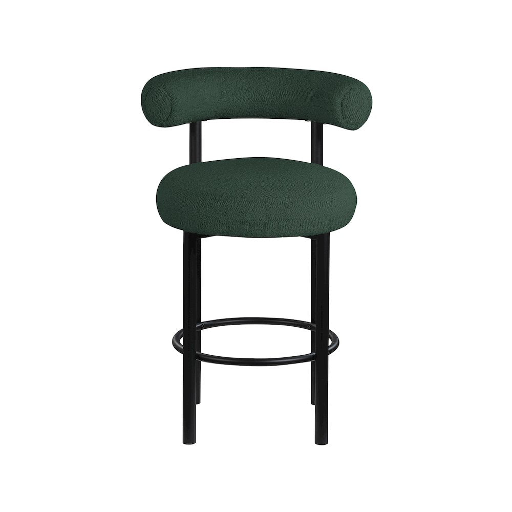 Bordeaux Green Boucle Fabric Stool, Set of 2
