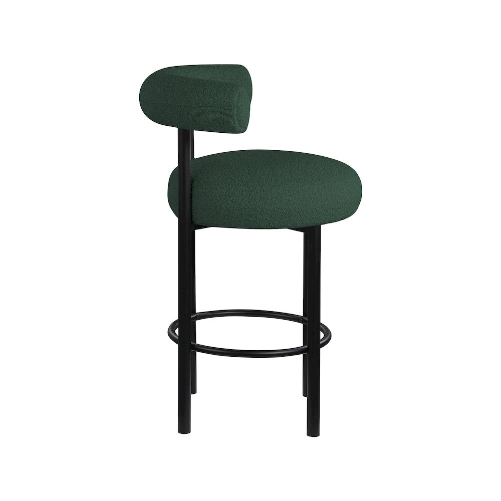 Bordeaux Green Boucle Fabric Stool, Set of 2