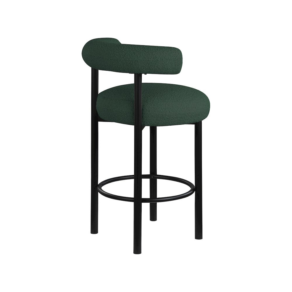 Bordeaux Green Boucle Fabric Stool, Set of 2