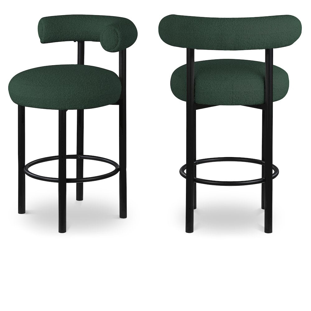 Bordeaux Green Boucle Fabric Stool, Set of 2