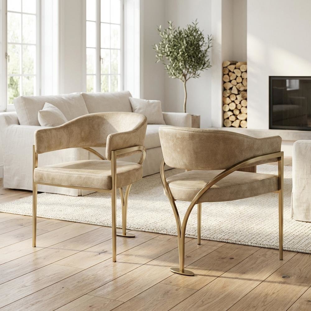 Gold Velvet Dining Chairs Set of 2 with Armrests and Contemporary Comfort