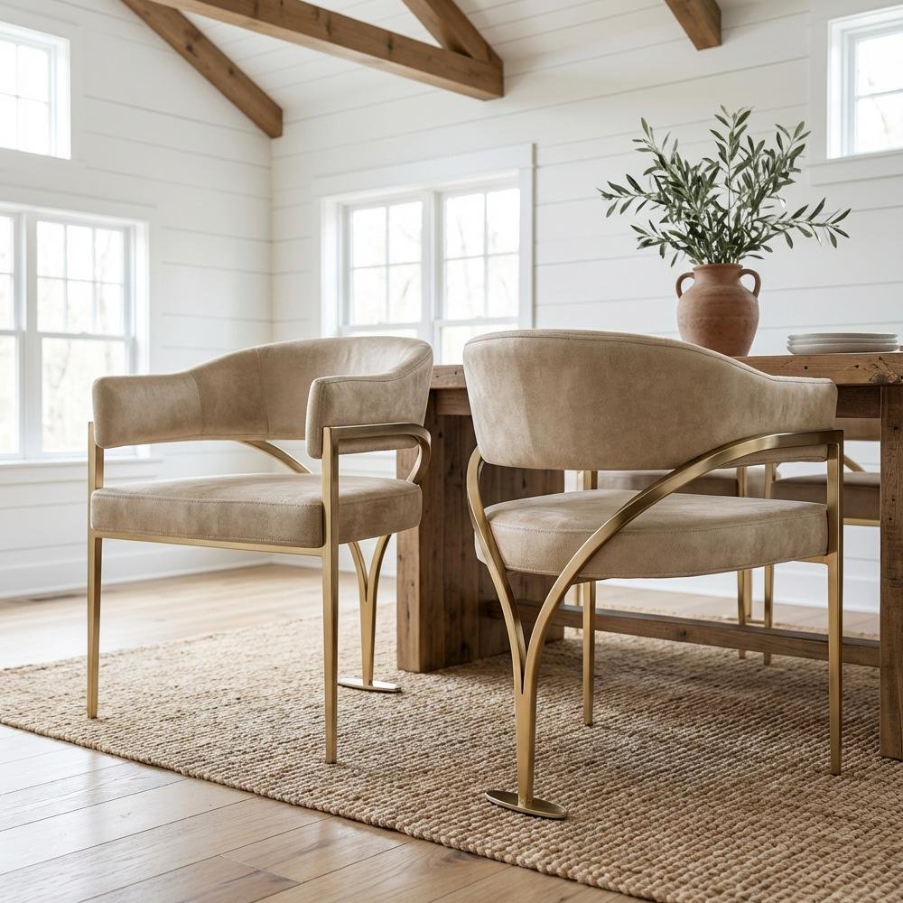 Gold Velvet Dining Chairs Set of 2 with Armrests and Contemporary Comfort