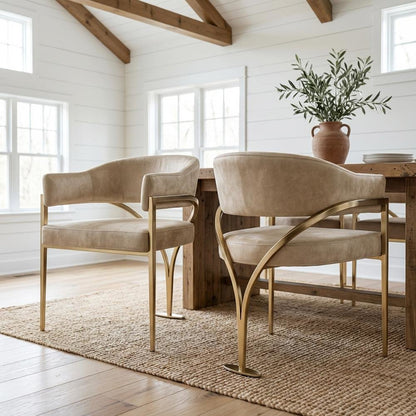 Gold Velvet Dining Chairs Set of 2 with Armrests and Contemporary Comfort