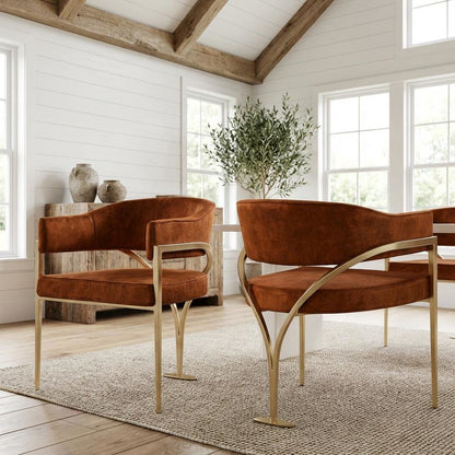 Gold Velvet Dining Chairs Set of 2 with Armrests and Contemporary Design