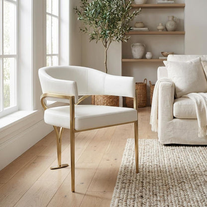 Gold Vegan Leather Dining Chair Set of 2 with Armrests and Contemporary Design