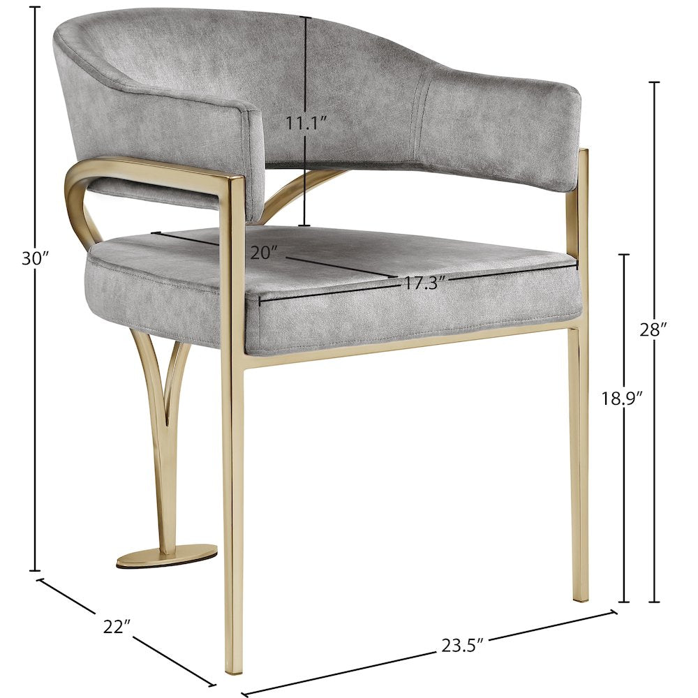 Madelyn Grey Velvet Dining Chair, Set of 2