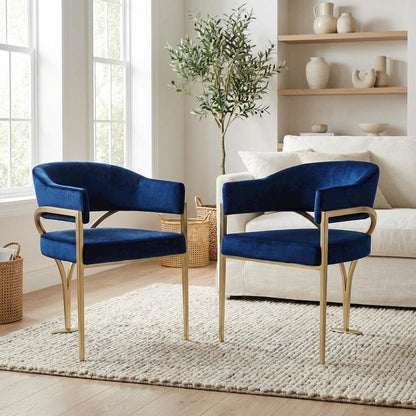 Gold Velvet Dining Chair Set of 2 with Armrests and Contemporary Style