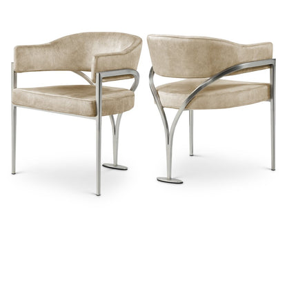 Madelyn Beige Velvet Dining Chair, Set of 2