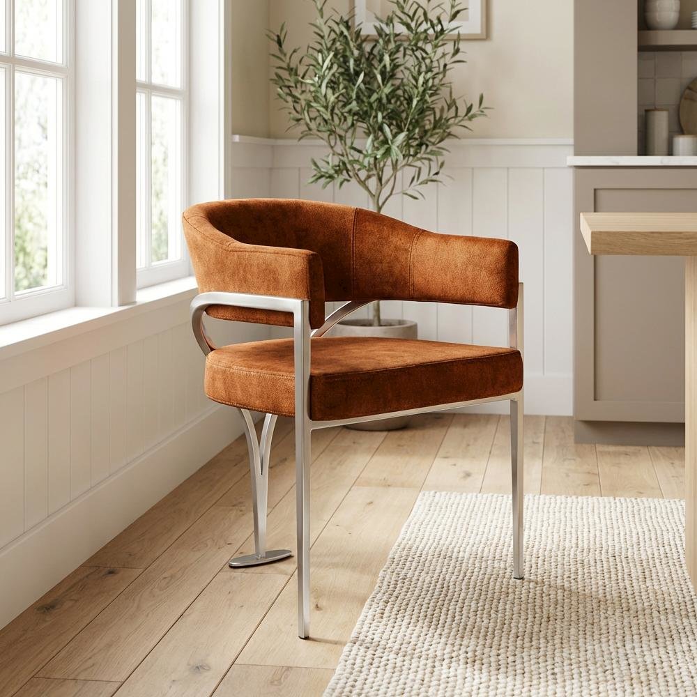Silver Velvet Dining Chairs Set of 2 with Armrests and Contemporary Design