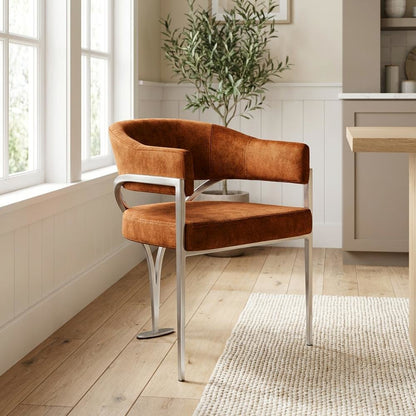 Silver Velvet Dining Chairs Set of 2 with Armrests and Contemporary Design