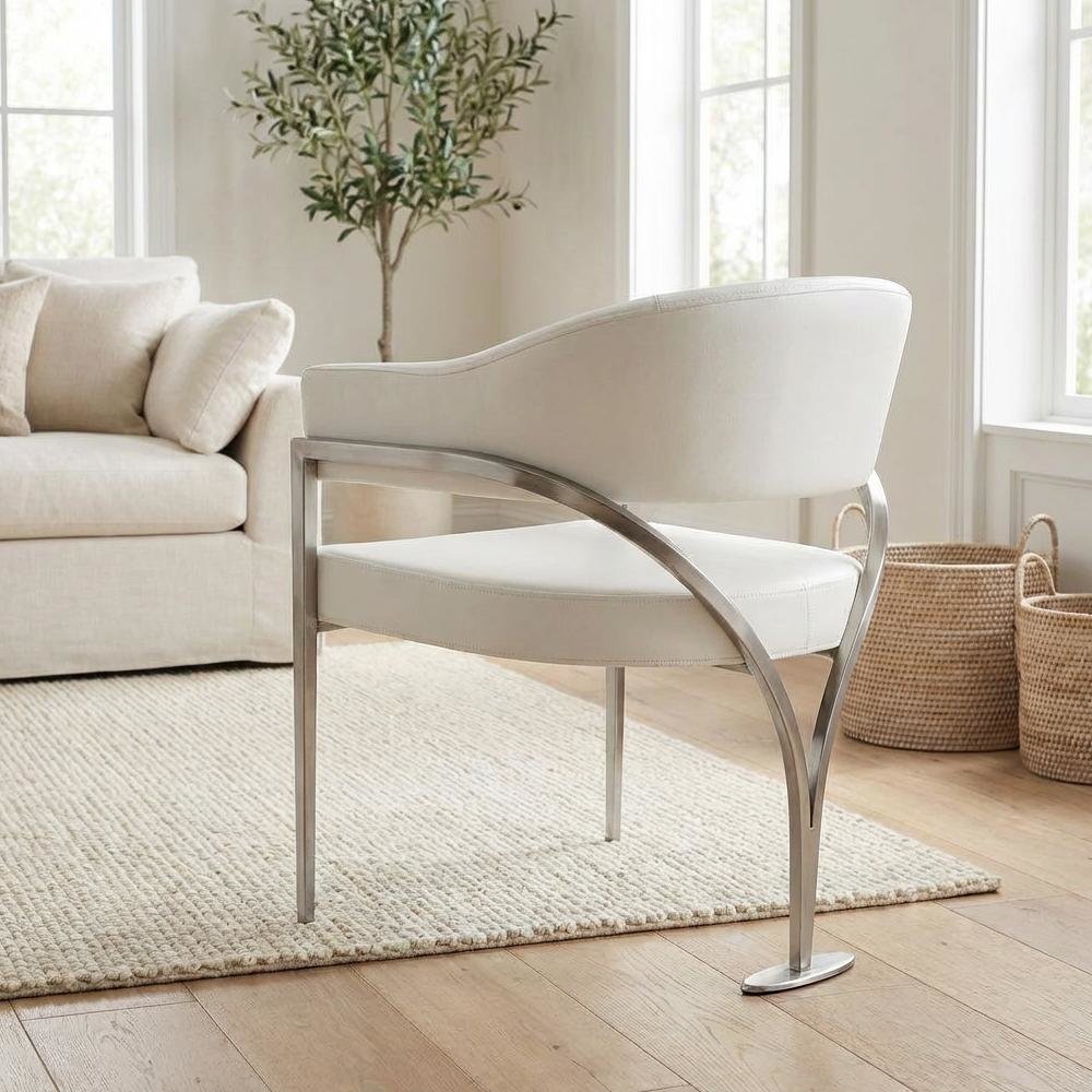 Silver Vegan Leather Dining Chair Set of 2 with Contemporary Design
