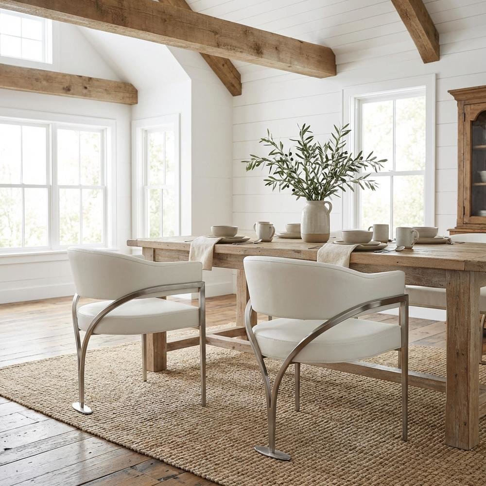 Silver Vegan Leather Dining Chair Set of 2 with Contemporary Design