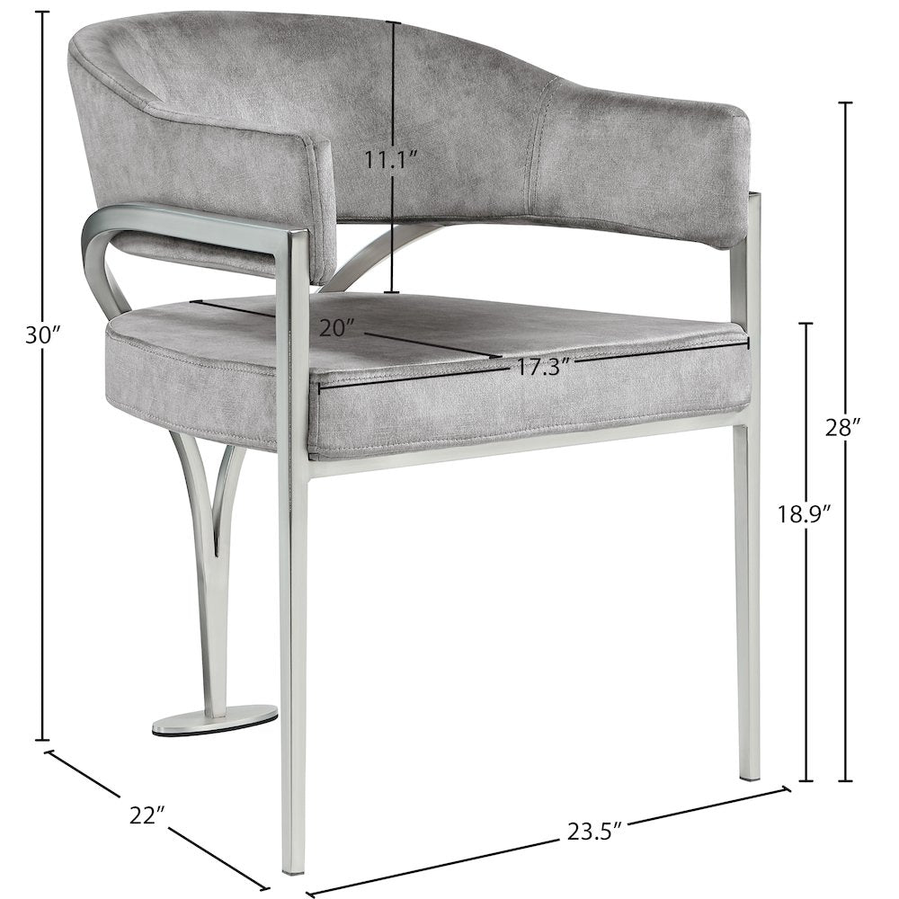 Madelyn Grey Velvet Dining Chair, Set of 2
