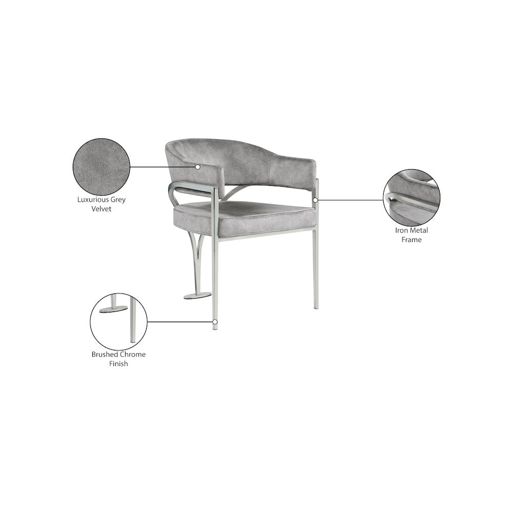Madelyn Grey Velvet Dining Chair, Set of 2
