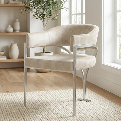 Silver Velvet Dining Chairs Set of 2 with Armrests and Contemporary Design