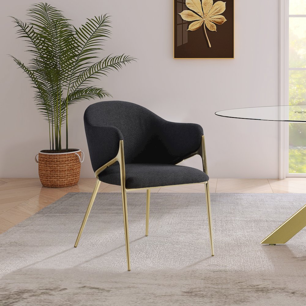 Nial Black Boucle Fabric Dining Chair, Set of 2