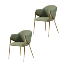 Boucle Fabric Upholstered Dining Chairs Set of 2, Green Boucle Fabric