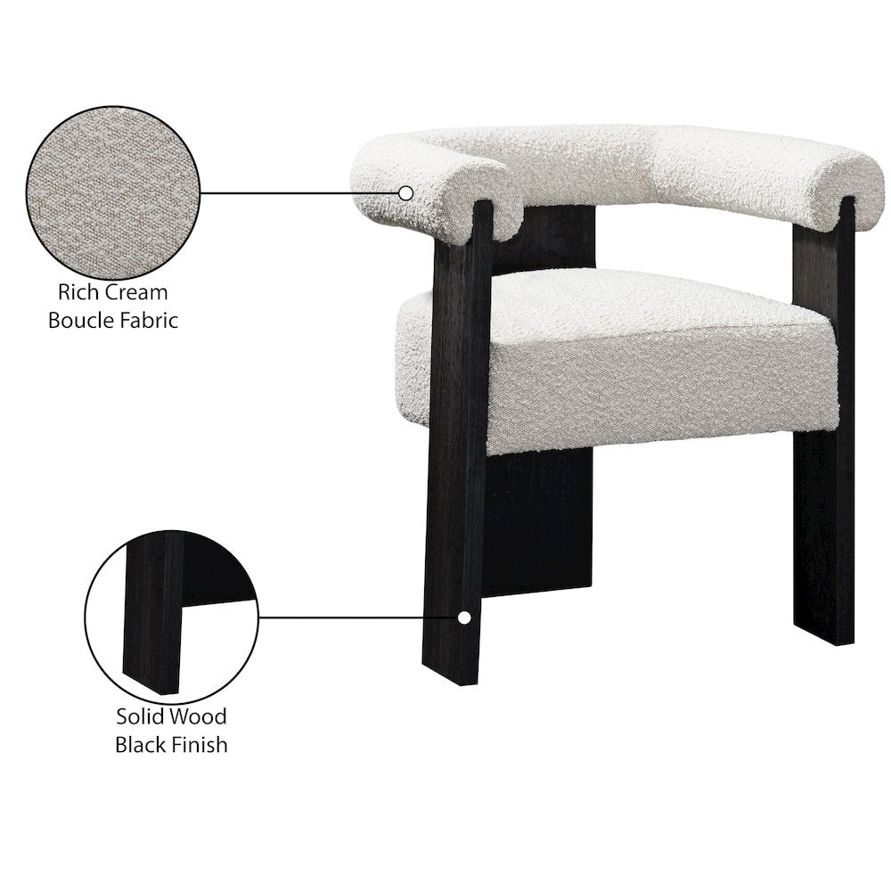 Barrel Cream Boucle Fabric Dining Chair