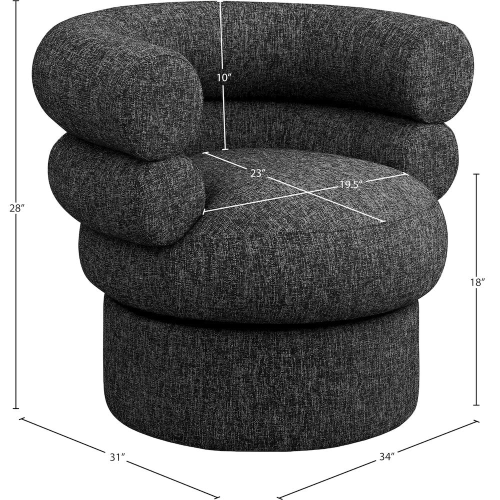 Valentina Black Linen Textured Fabric Accent Swivel Chair