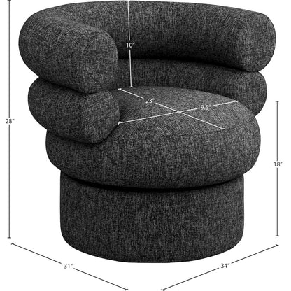 Valentina Black Linen Textured Fabric Accent Swivel Chair