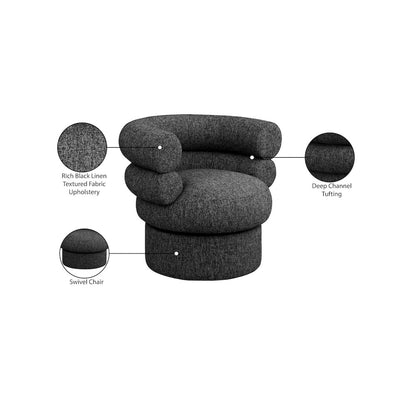 Valentina Black Linen Textured Fabric Accent Swivel Chair