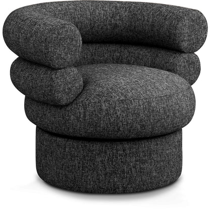 Valentina Black Linen Textured Fabric Accent Swivel Chair
