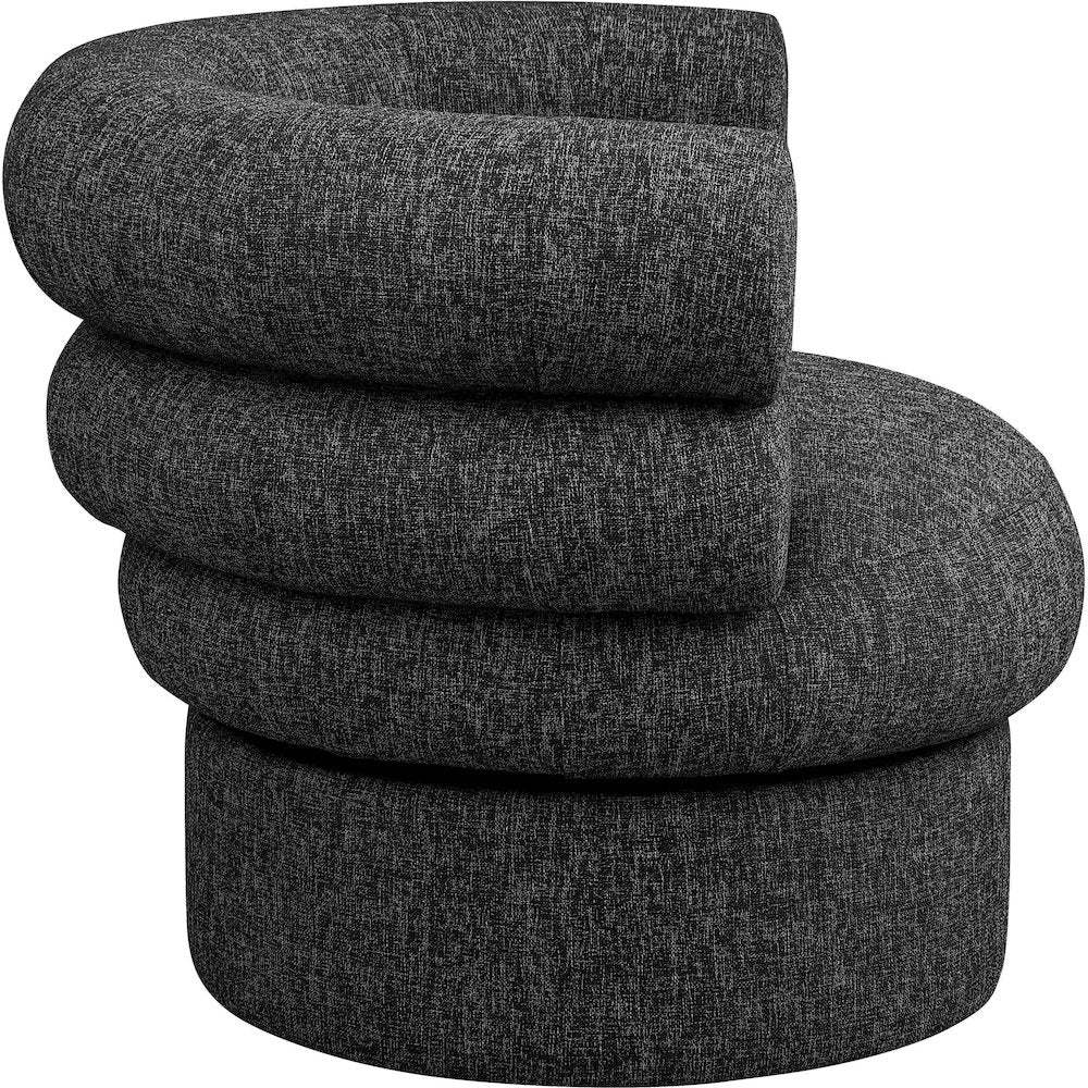 Valentina Black Linen Textured Fabric Accent Swivel Chair