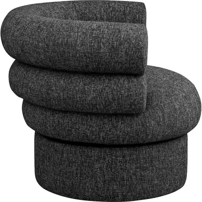 Valentina Black Linen Textured Fabric Accent Swivel Chair