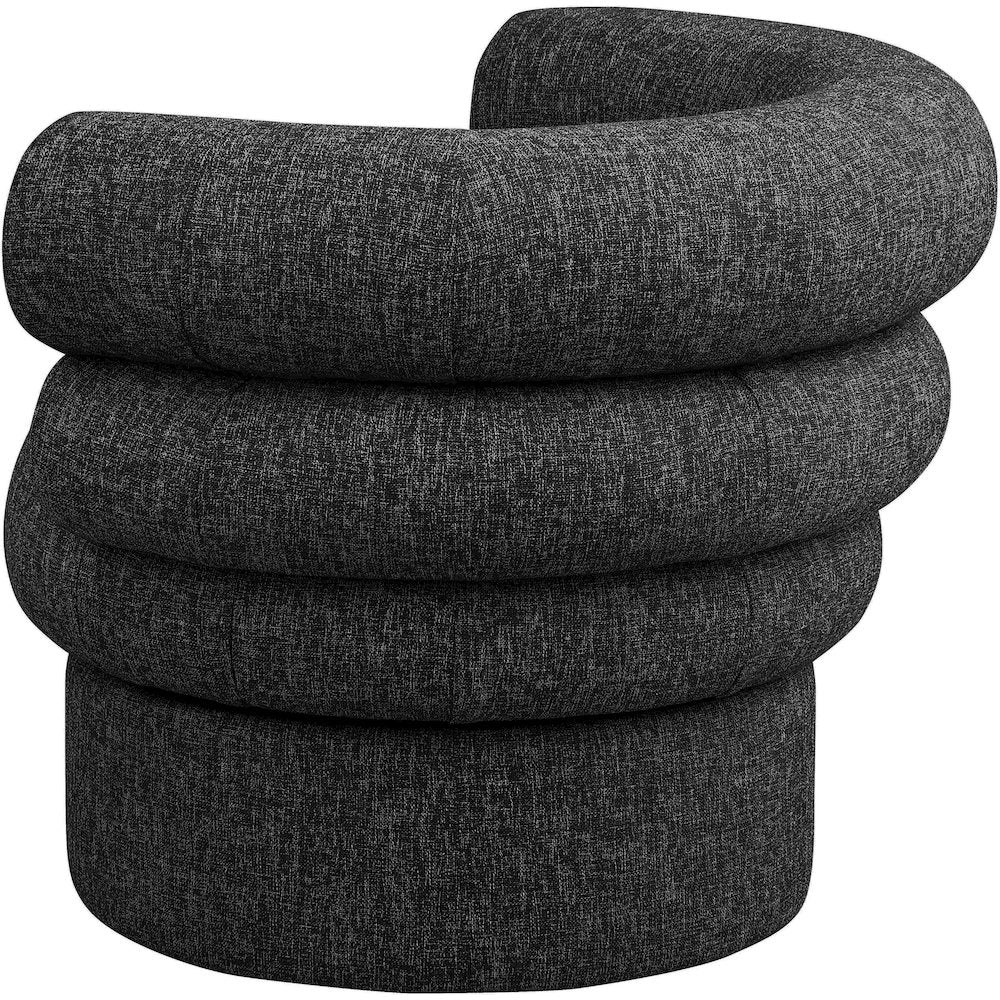 Valentina Black Linen Textured Fabric Accent Swivel Chair