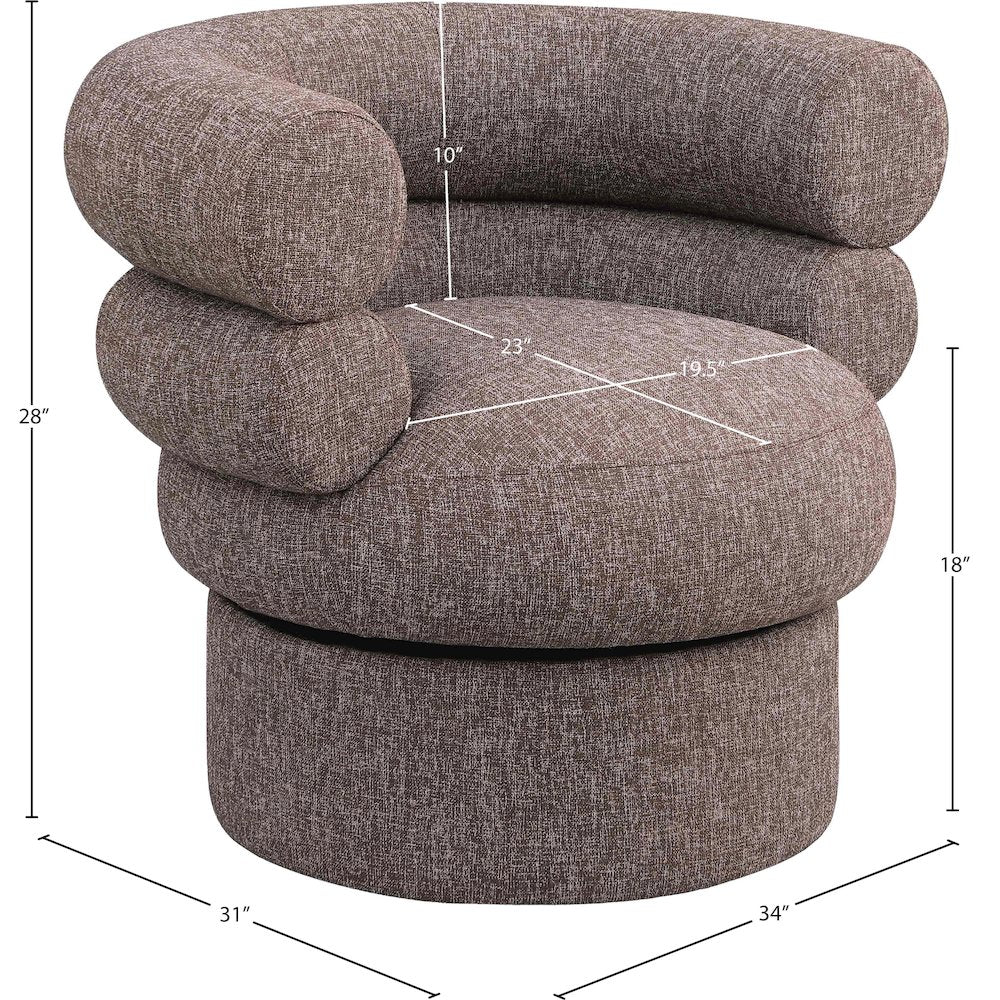 Valentina Brown Linen Textured Fabric Accent Swivel Chair